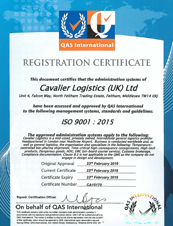 Cavalier UK - ISO 9001:2015 Accreditation